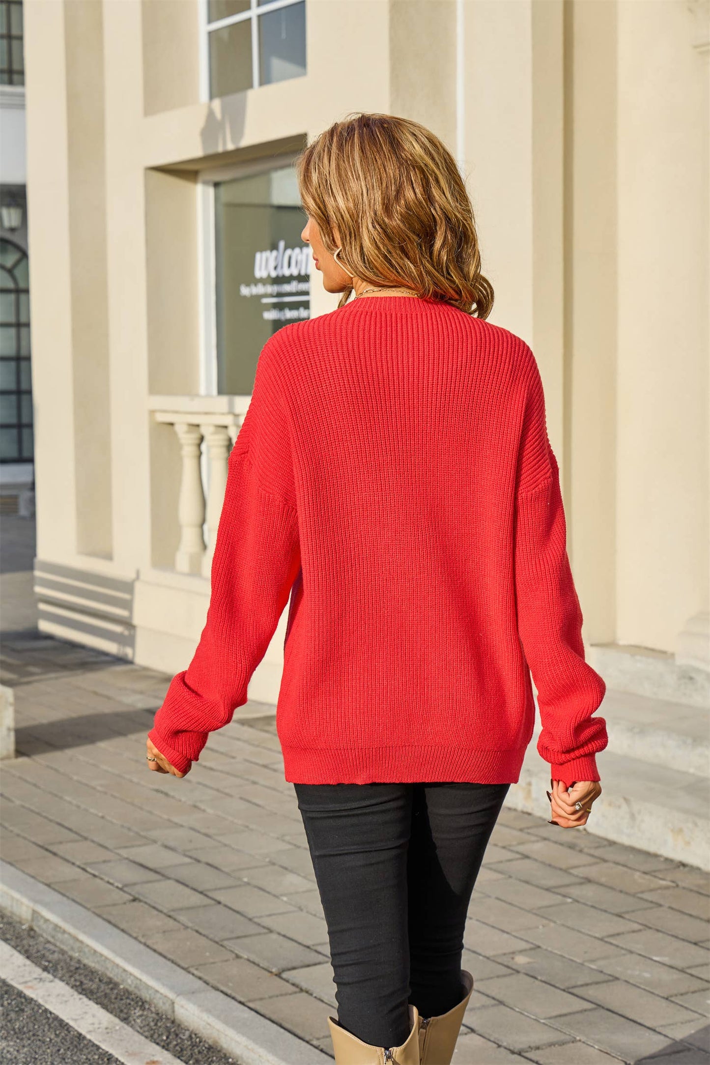 Round-neck solid-color knitted Cardigan
