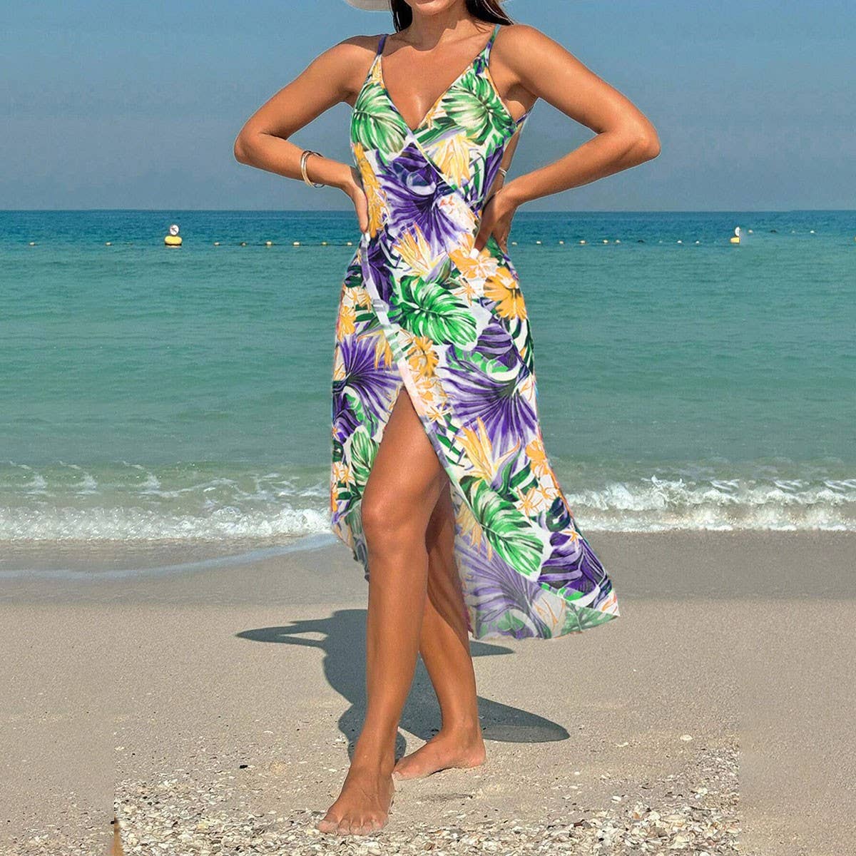 Printed Sling Beach Dress, One-Piece Vacation Wear_CWBLS0474