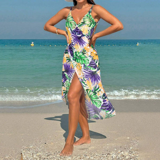 Printed Sling Beach Dress, One-Piece Vacation Wear_CWBLS0474