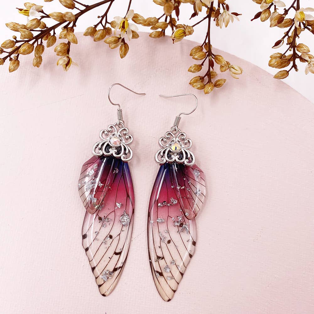 Elegant long earrings with cicada wing wings