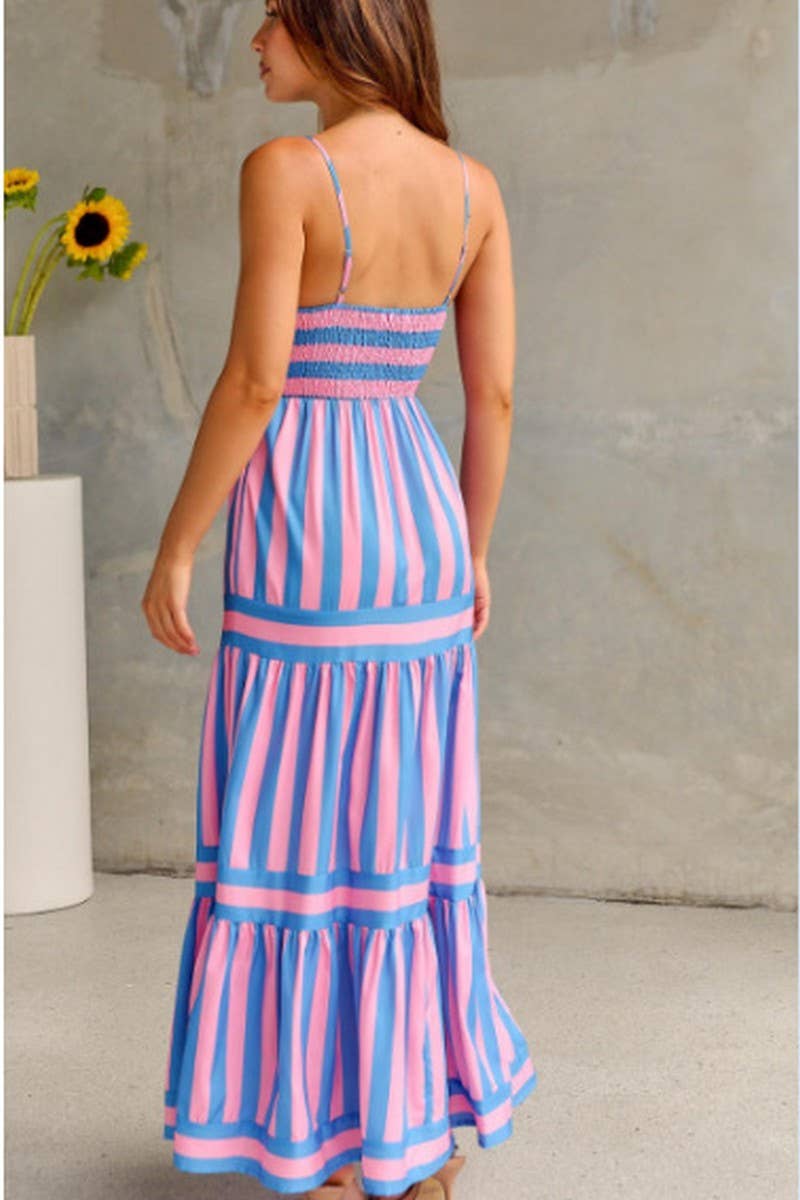 CWDMD5935_STRIPED PRINT BACKLESS POCKET CAMI DRESS