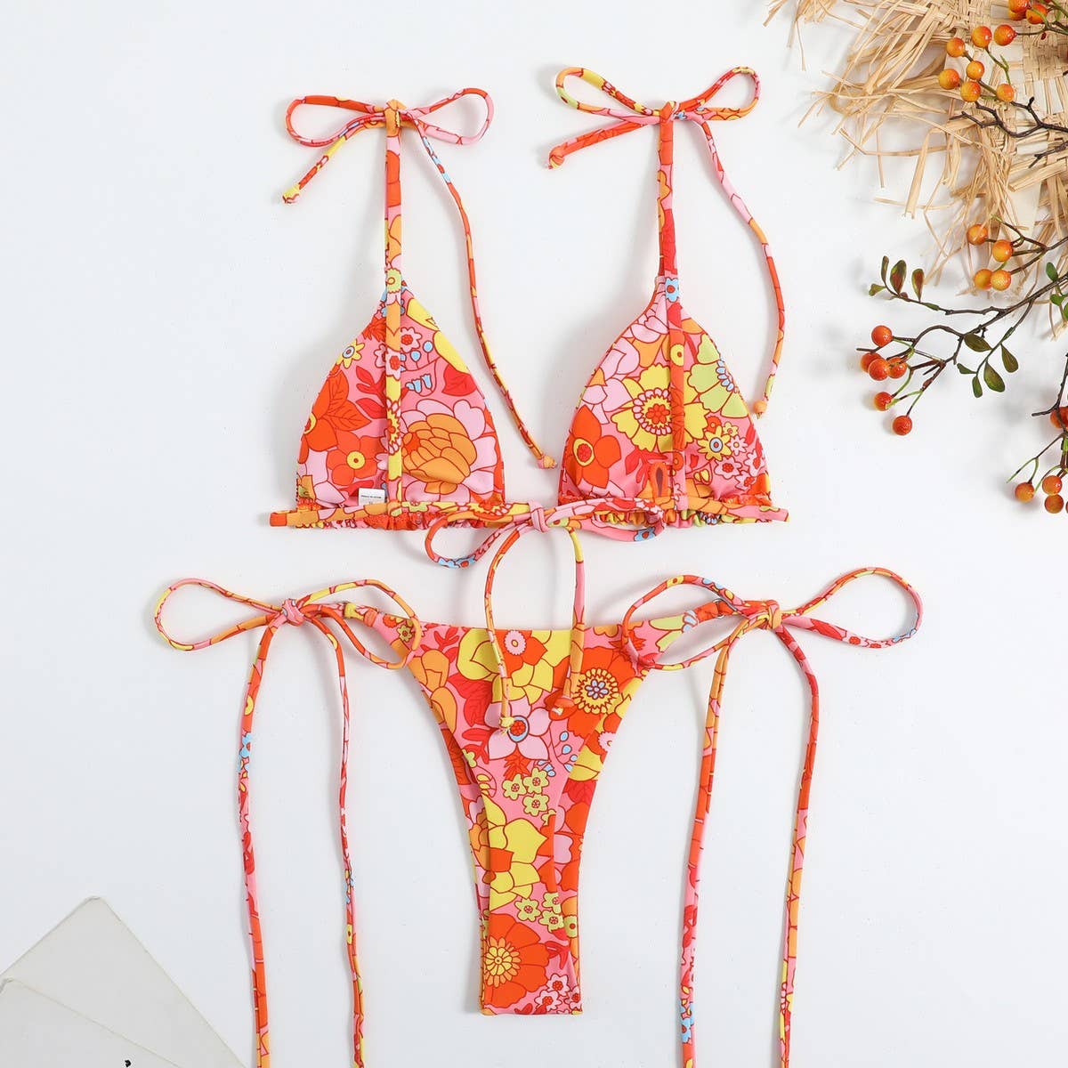Floral Leopard Print Bikini,Summer Swimwear