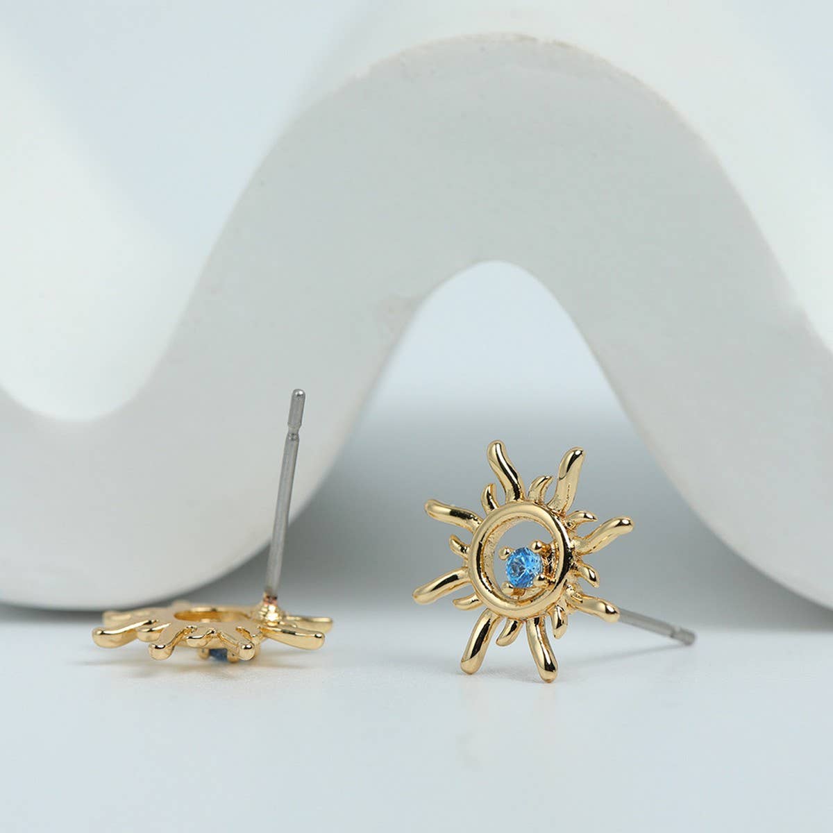 Romantic Sunflower Blue Zircon Stud Earrings