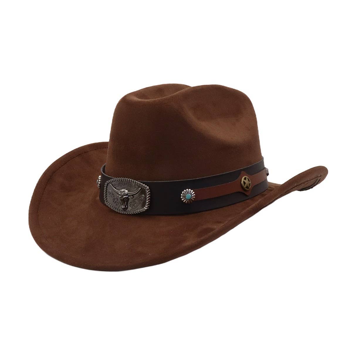 Unisex Suede Cowboy Fedora Hat Ethnic Design_CWAH04503
