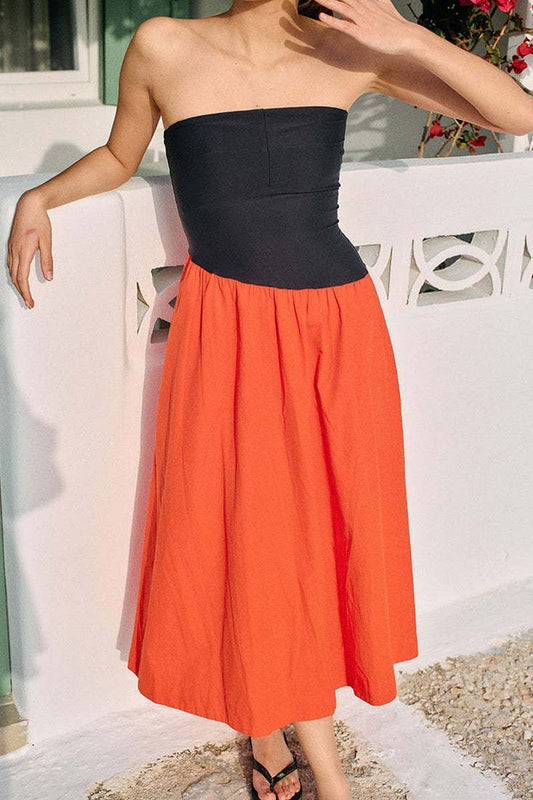 CWDTD0479_COLORBLOCK STRAPLESS SLEEVELESS DRESS