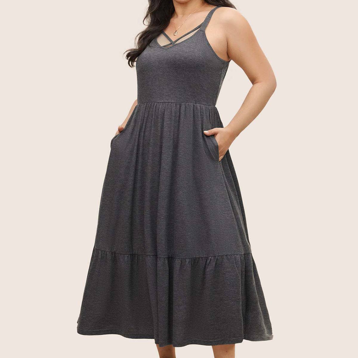 POCKET WAIST CINCHED SUSPENDER DRESS