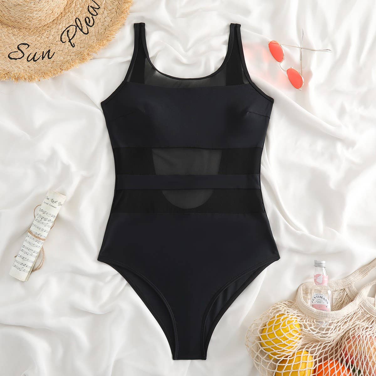 WOMEN'S MESH SPLICING ONE-PIECE SWIMSUIT