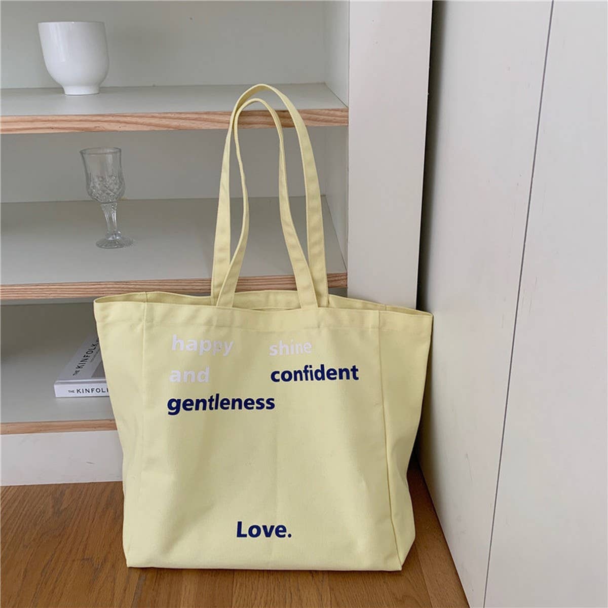 CWAB5815_LARGE CAPACITY CANVAS TOTE BAG WITH LETTER PRINT