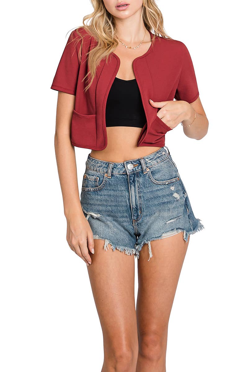 CWOBL092_Short Sleeve  Bolero Open Front Cardigan