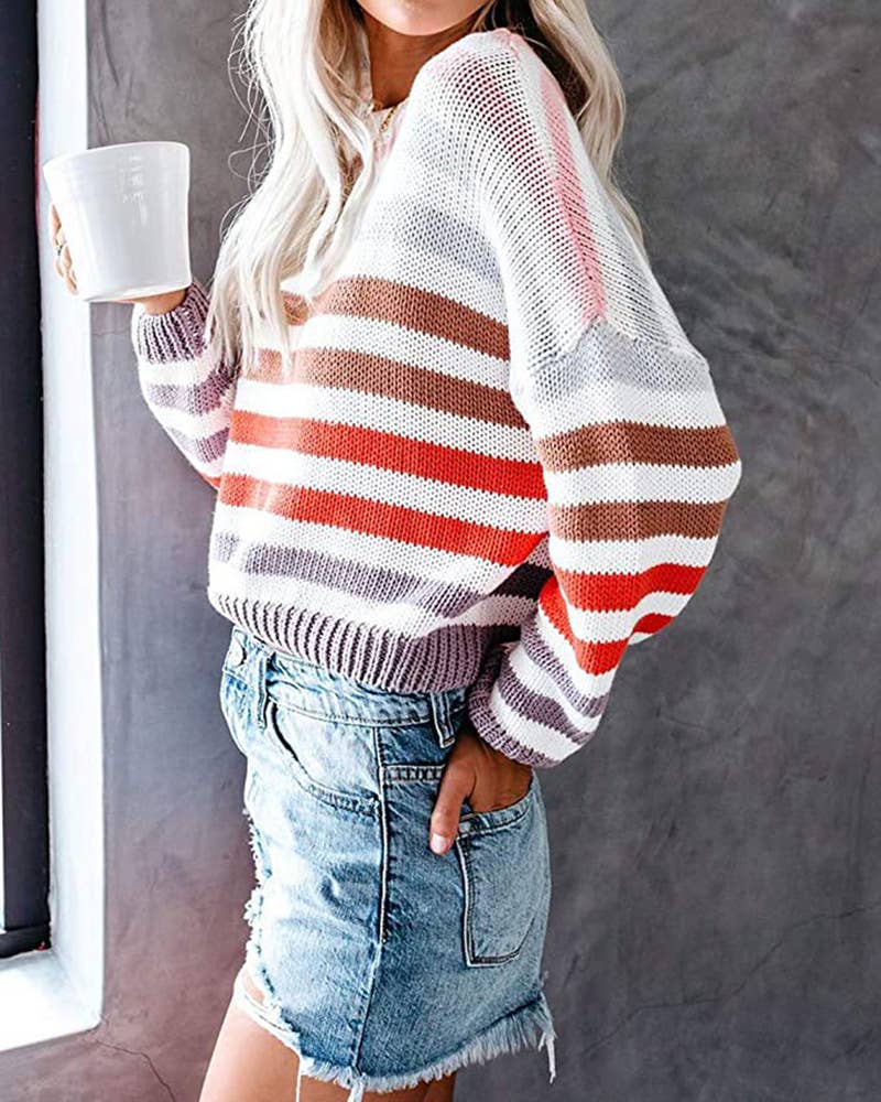 STYLISH STRIPED PULLOVER CROPPED SWEATER