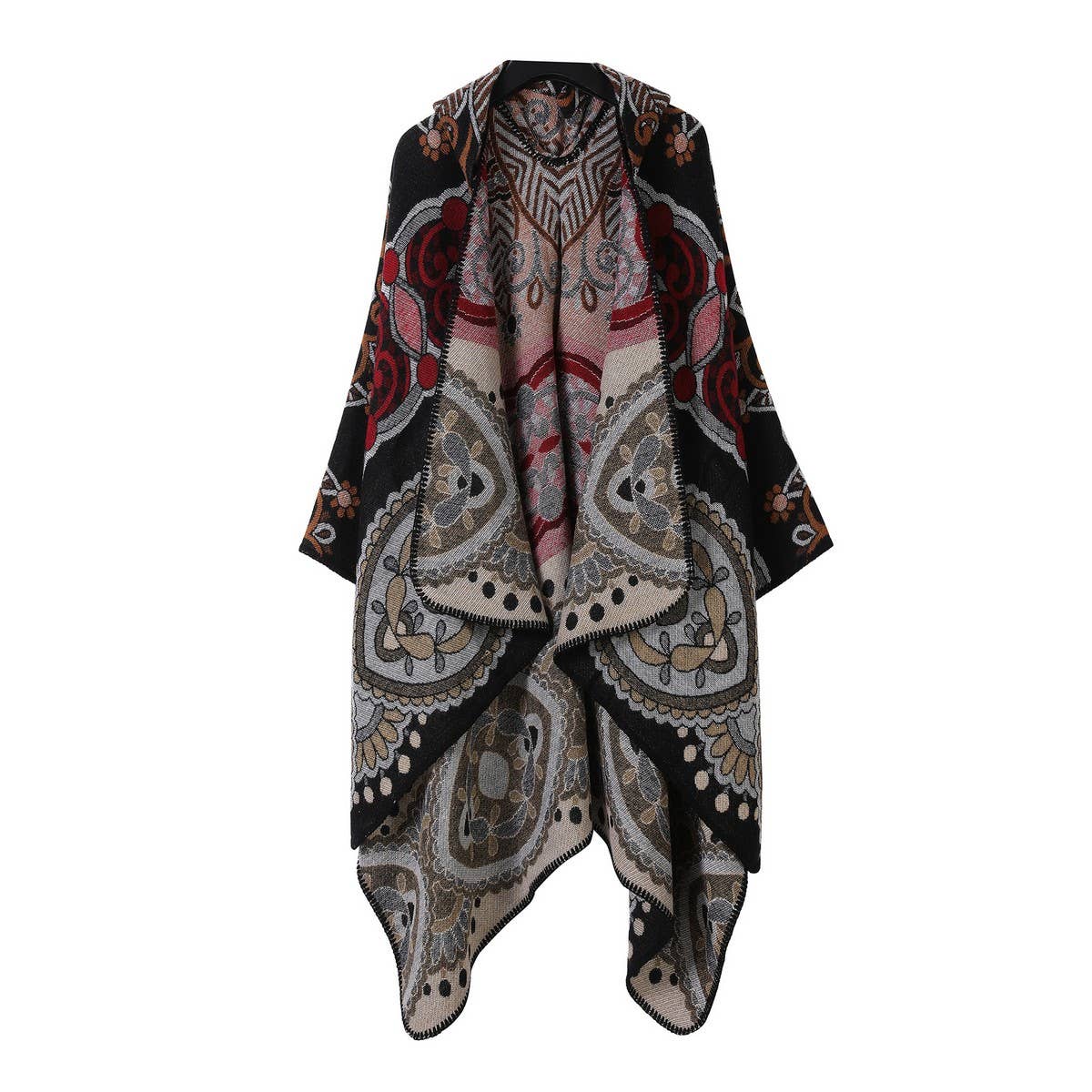 VINTAGE HOODED CAPE FAUX CASHMERE SHAWL CAPE