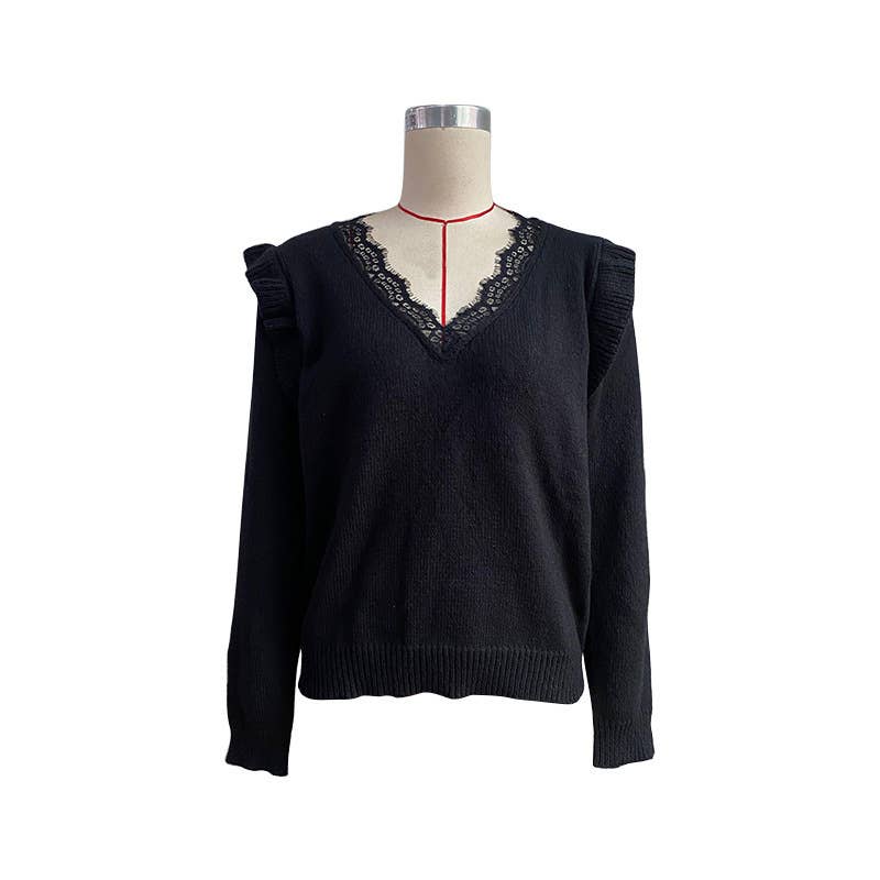 Lace patchwork long-sleeved sweater