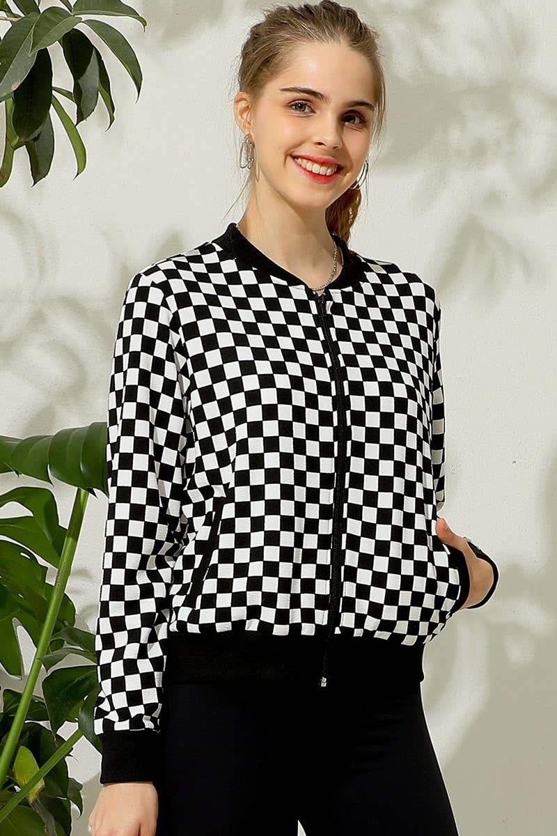 CWOJA699_ZIP UP BOMER JACKET WITH SIDE POCKETS