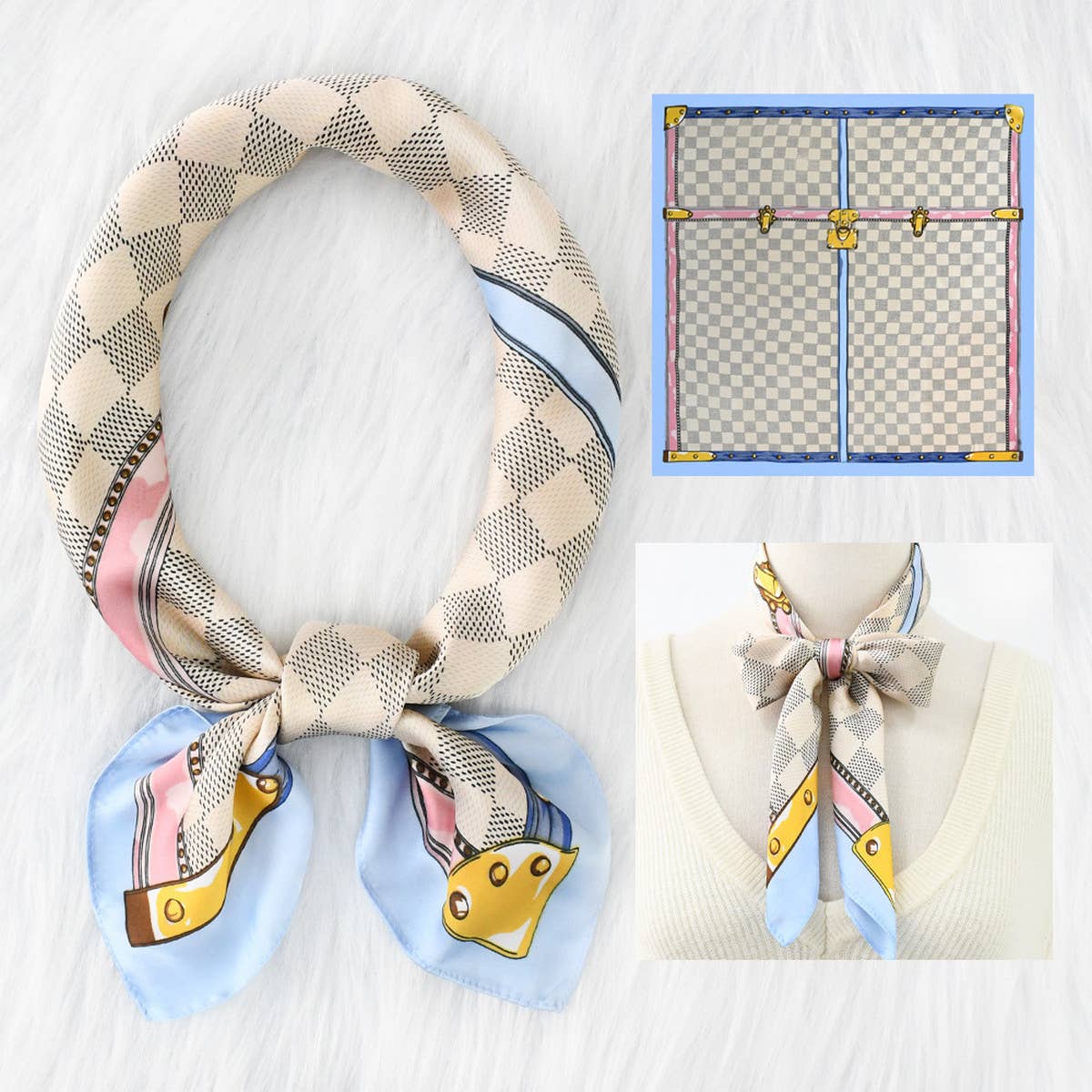 Retro Plaid 70cm Square Scarf Neck Hair Wrap_CWASC1175