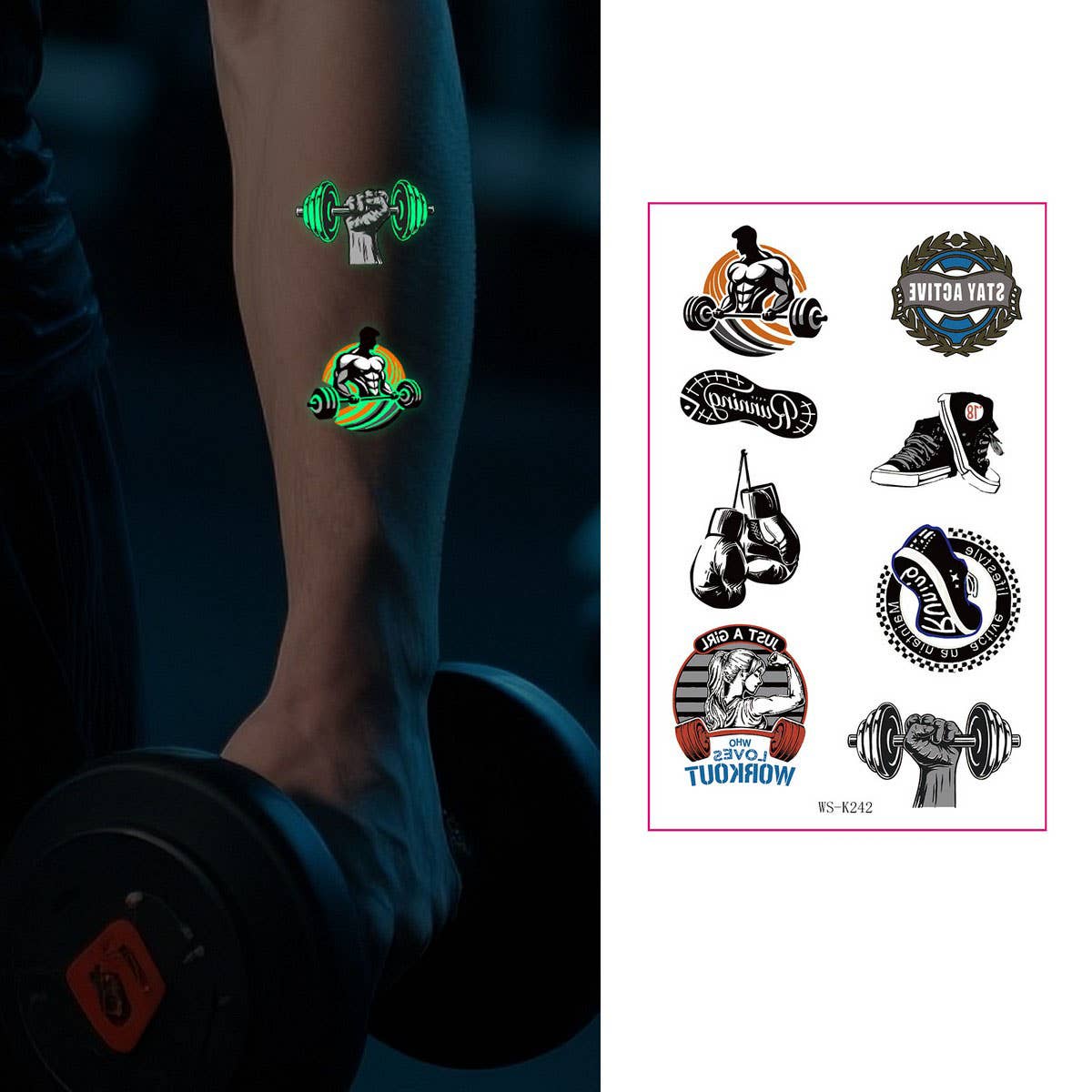 Glow in the Dark Sport Tattoos ? Sweatproof Set