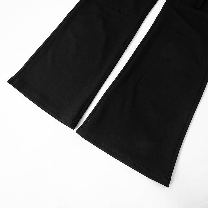 HIGH-WAISTED HOLLOW-CUT CORD MICRO-TRUMPET PANTS
