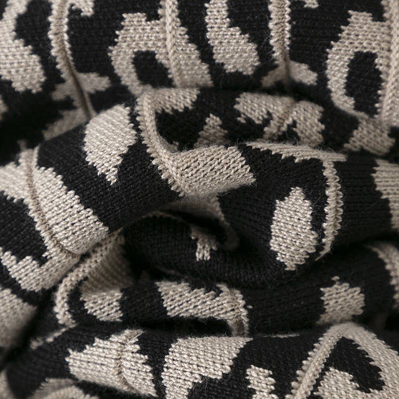 VINTAGE LEOPARD PRINT CONTRAST KNIT SKIRT