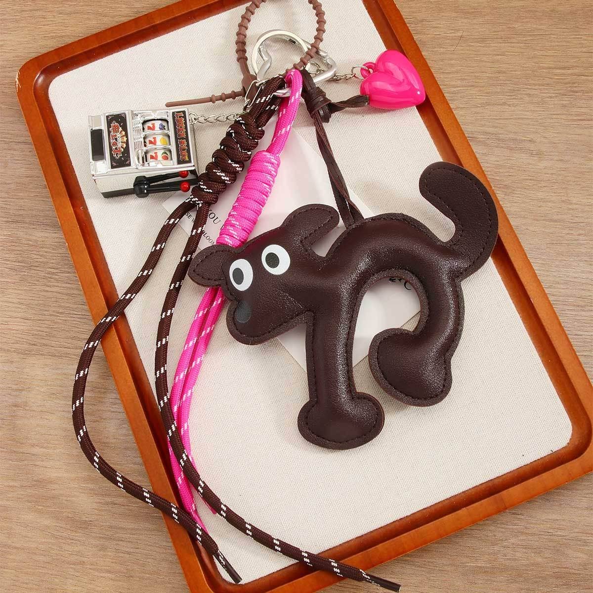 Retro PU Cat Keychain with Heart & Fruit Toy_CWMM7832
