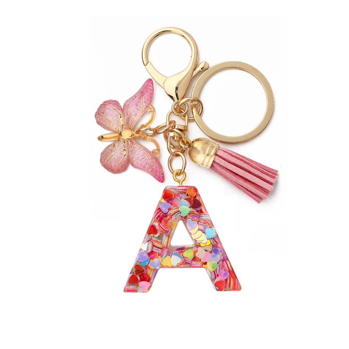 Glitter Resin Letter Butterfly Keychain