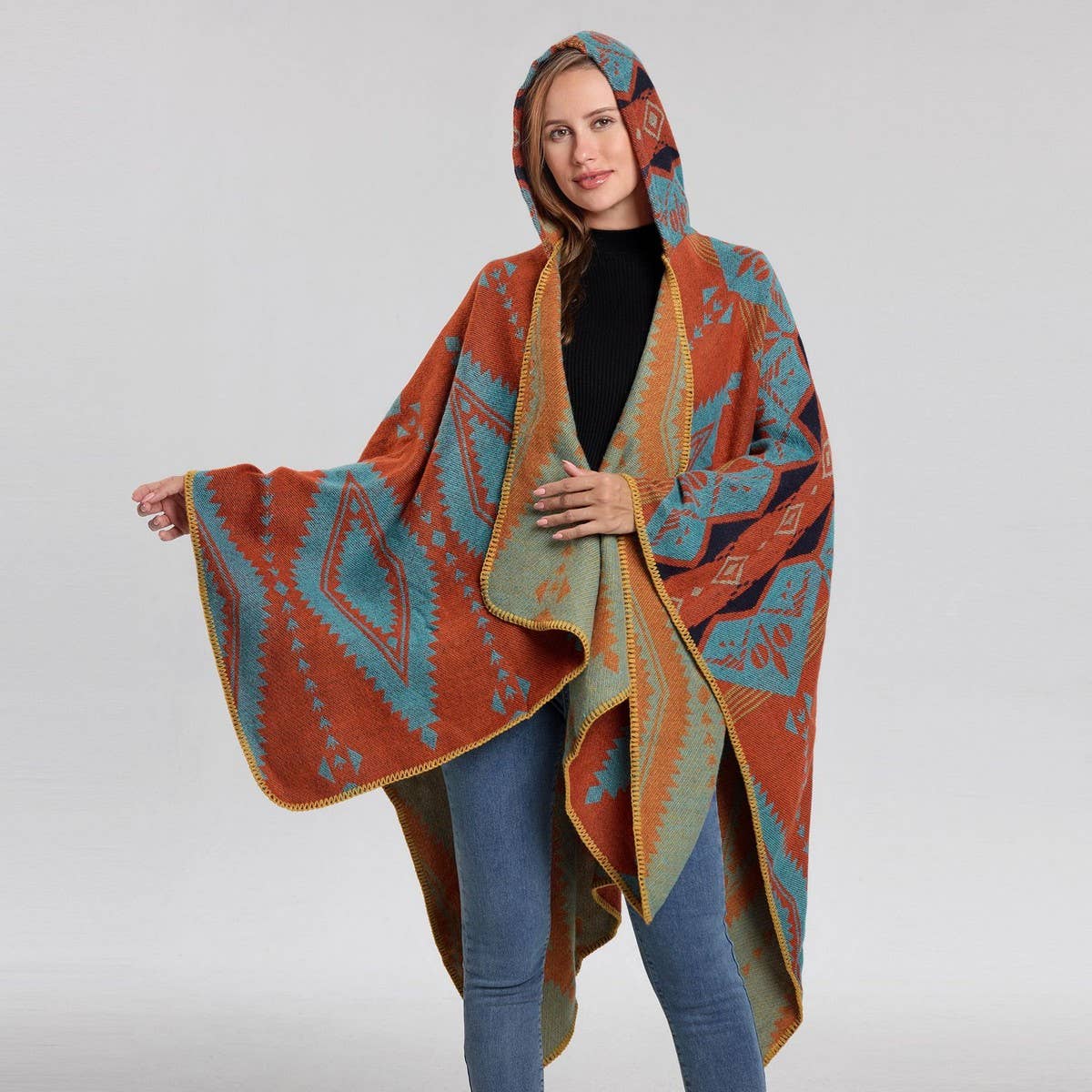 HOODED CAPE SCARF WEAR ETHNIC STYLE SHAWL