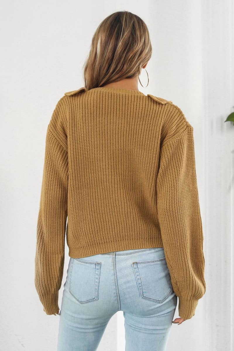 CWOCAL2062_FASHION RUFFLED LOOSE SWEATER CARDIGAN SHORT