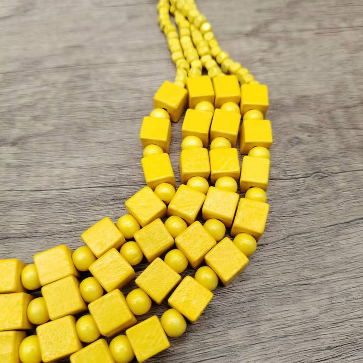 HANDMADE WOODEN SQUARE BEADS MULTI-LAYER NECKLACE