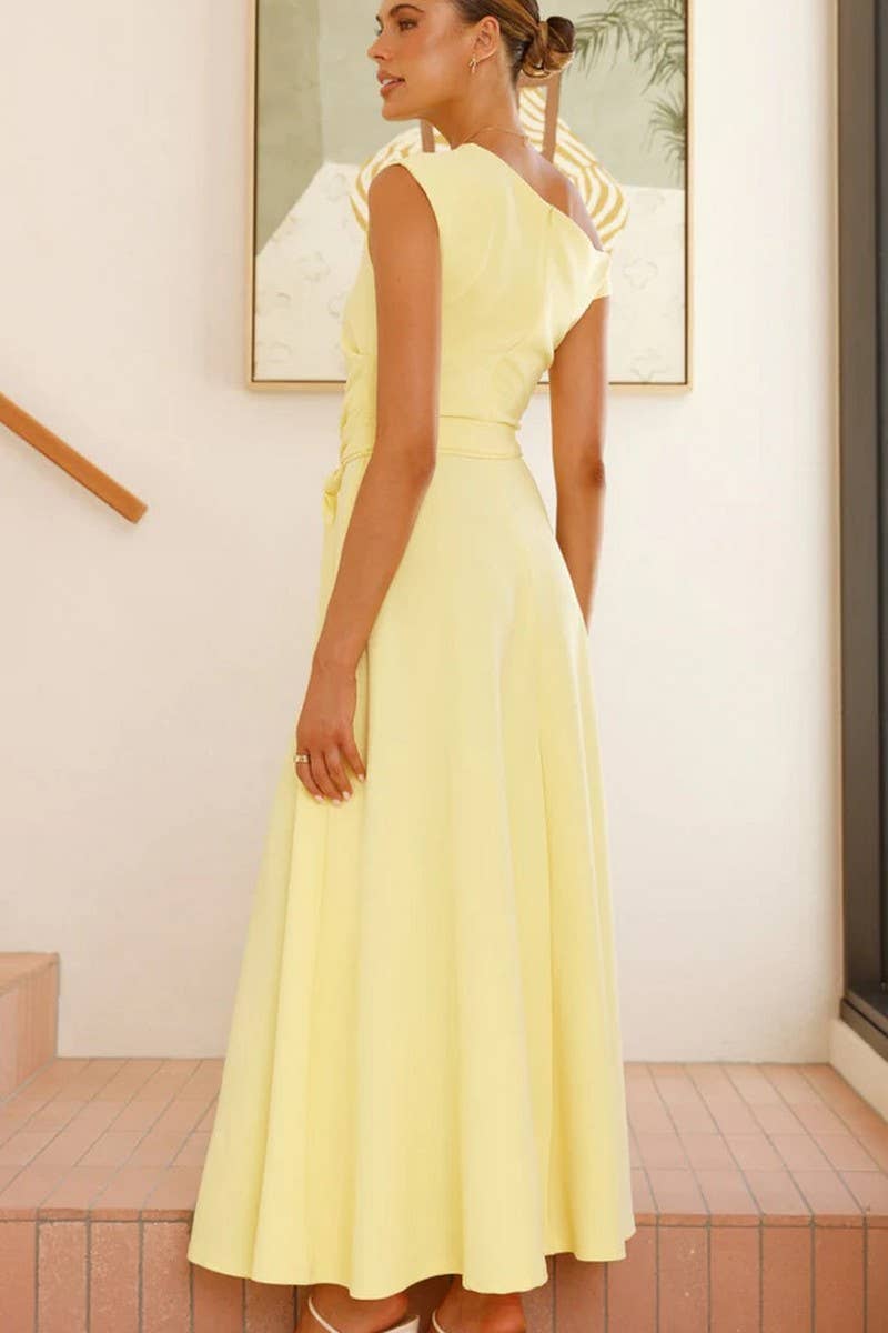 CWDMD5217_SOLID COLOR STYLISH TIE-BACK SEXY DRESS