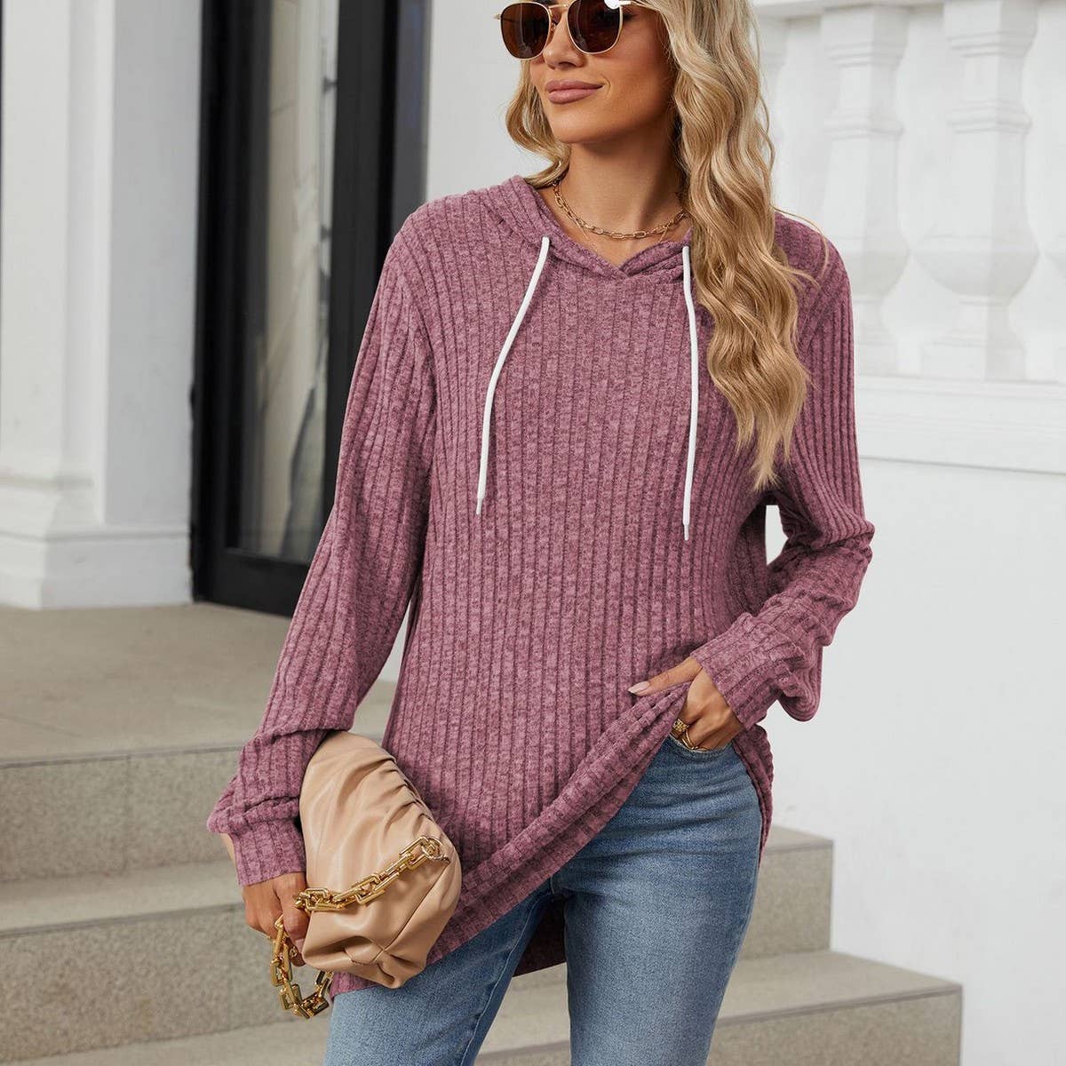 Hooded drawstring casual long-sleeved hoodie