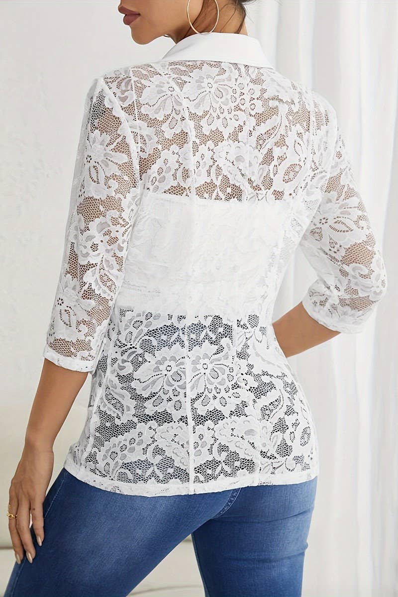 CWOCO1137_SOLID COLOR LACE PATCHWORK SMALL SUIT JACKET