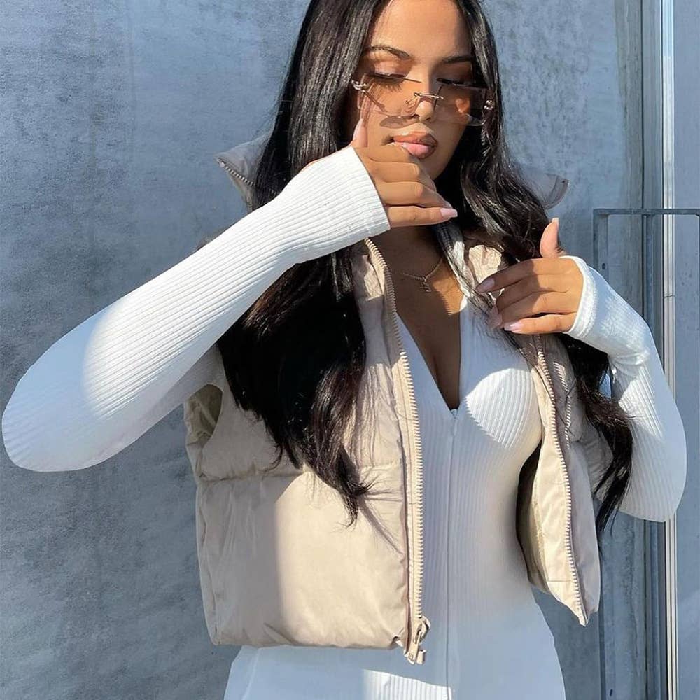 VELVET ZIPPER VEST WARM PADDED STREET COAT