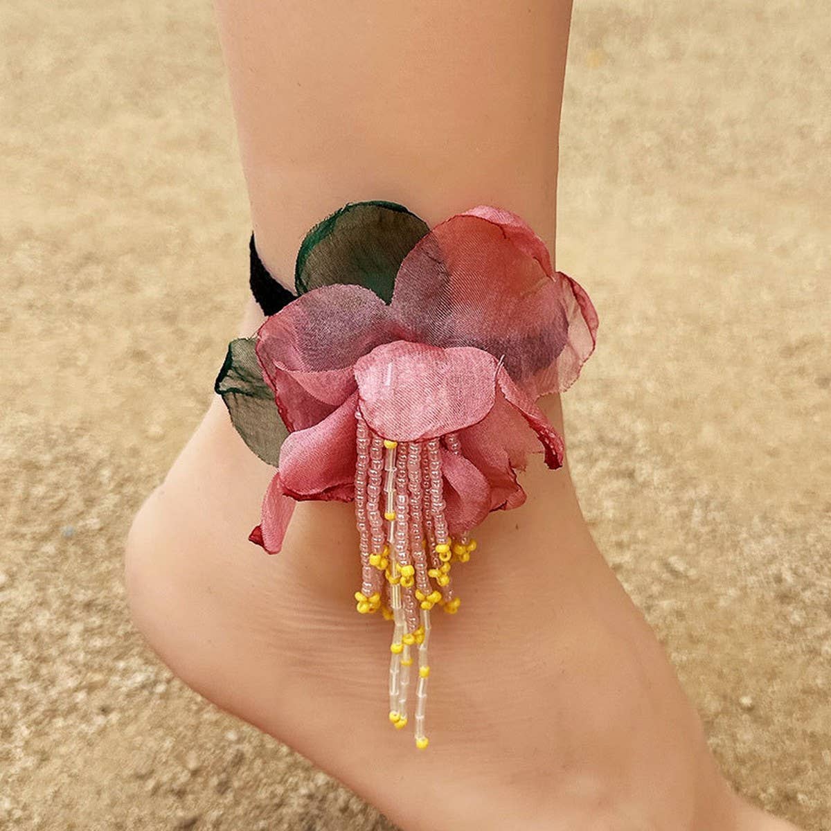 Boho Flower Tassel Anklet ??Handmade_CWMM6351