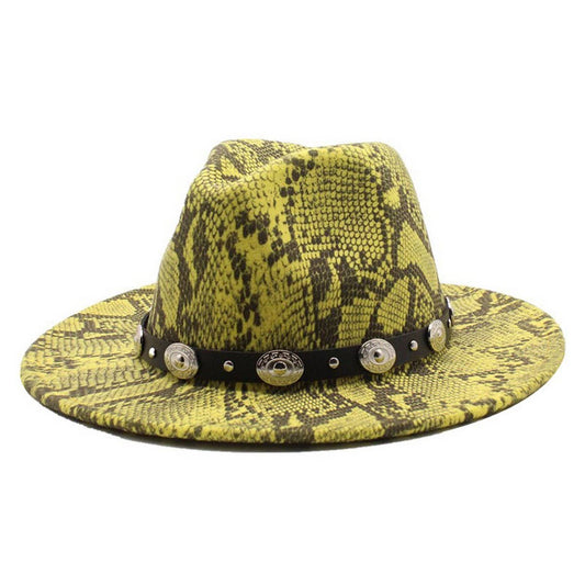 SNAKE PRINT HAT FLAT BRIM HAT JAZZ HAT WOOLEN HAT_CWAH2587