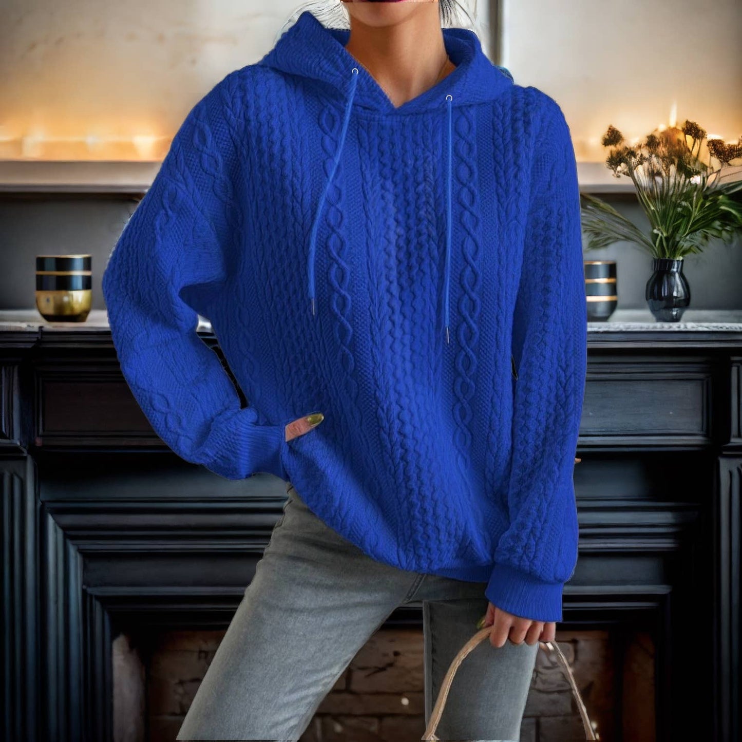 Jacquard laced long-sleeved hooded sweatshirt