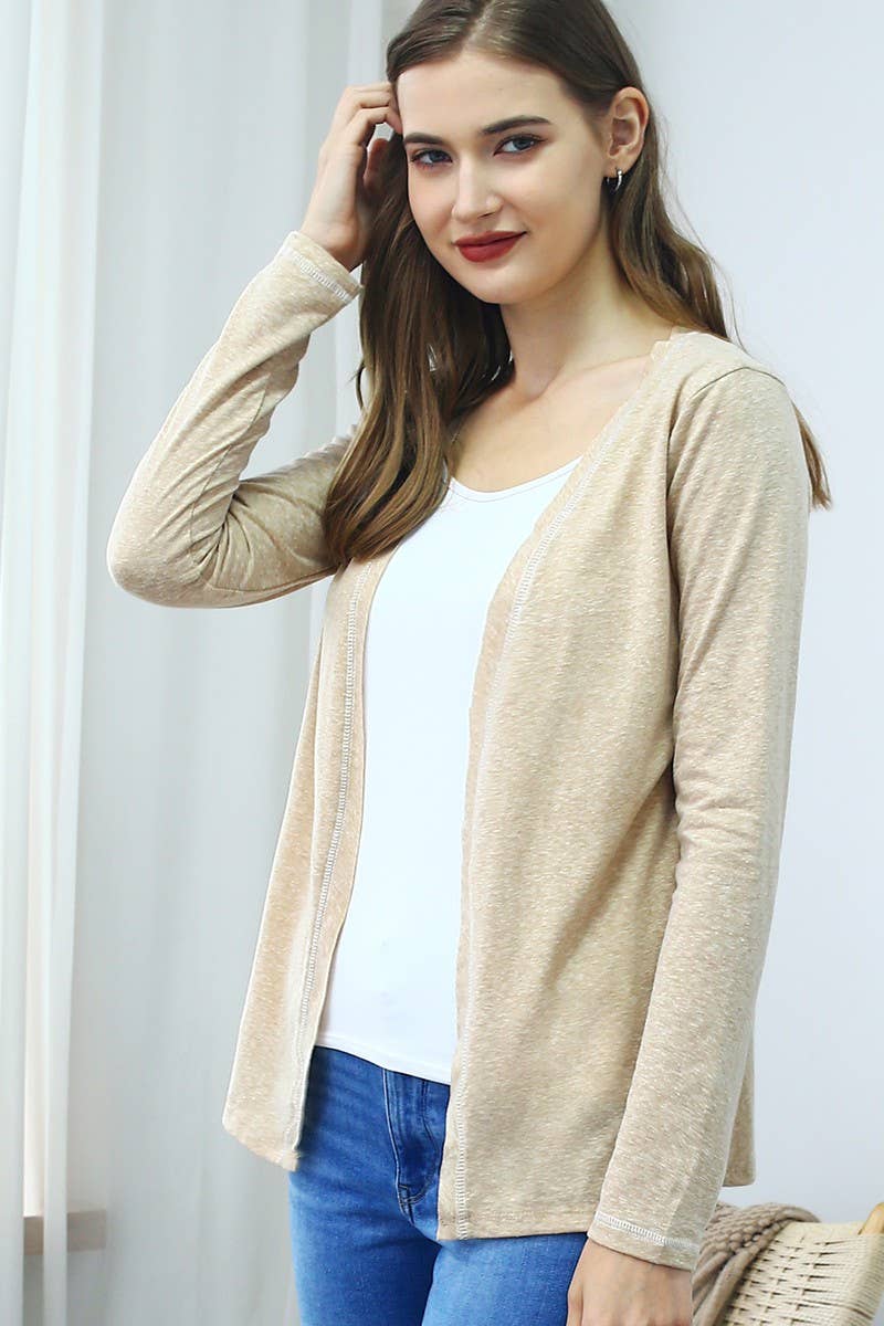 CWOCAL542_SOFT COLOR CONTRAST OVERLOCK KNIT CARDIGAN
