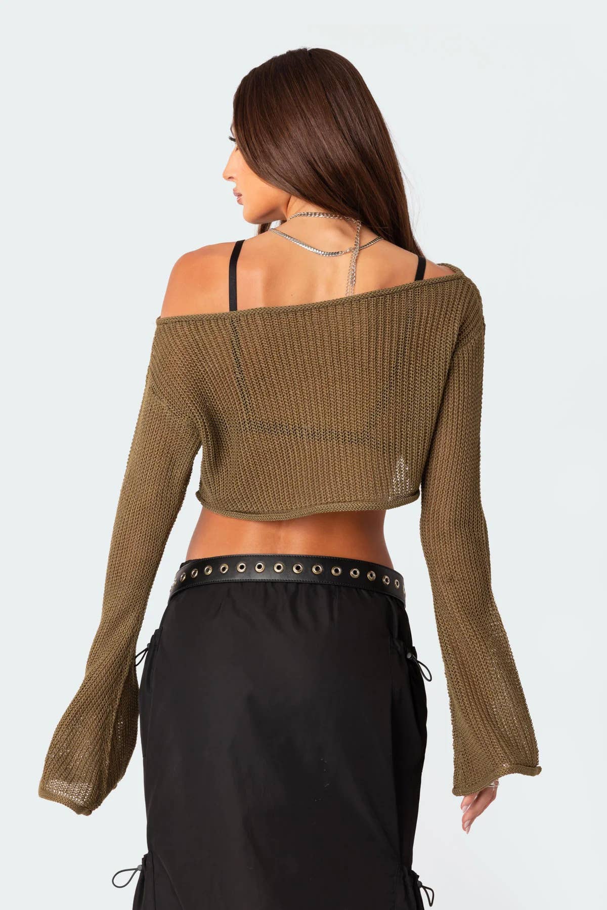 Sexy crop top short one-neck knitted sweater