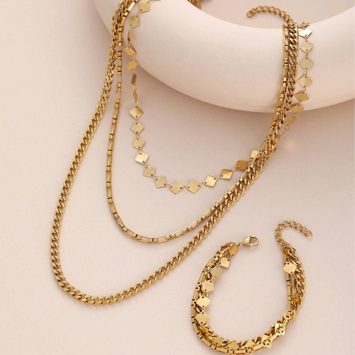 MULTI-LAYER DIAMOND GOLD-PLATED NON-FADING NECKLACE