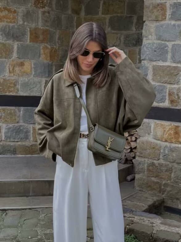 Lapel suede textured baseball jacket