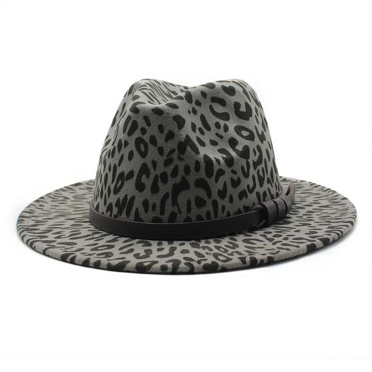 BLACK TWEED WIDE BRIM HAT LEOPARD PRINT HATJAZZ HAT_CWAH2559