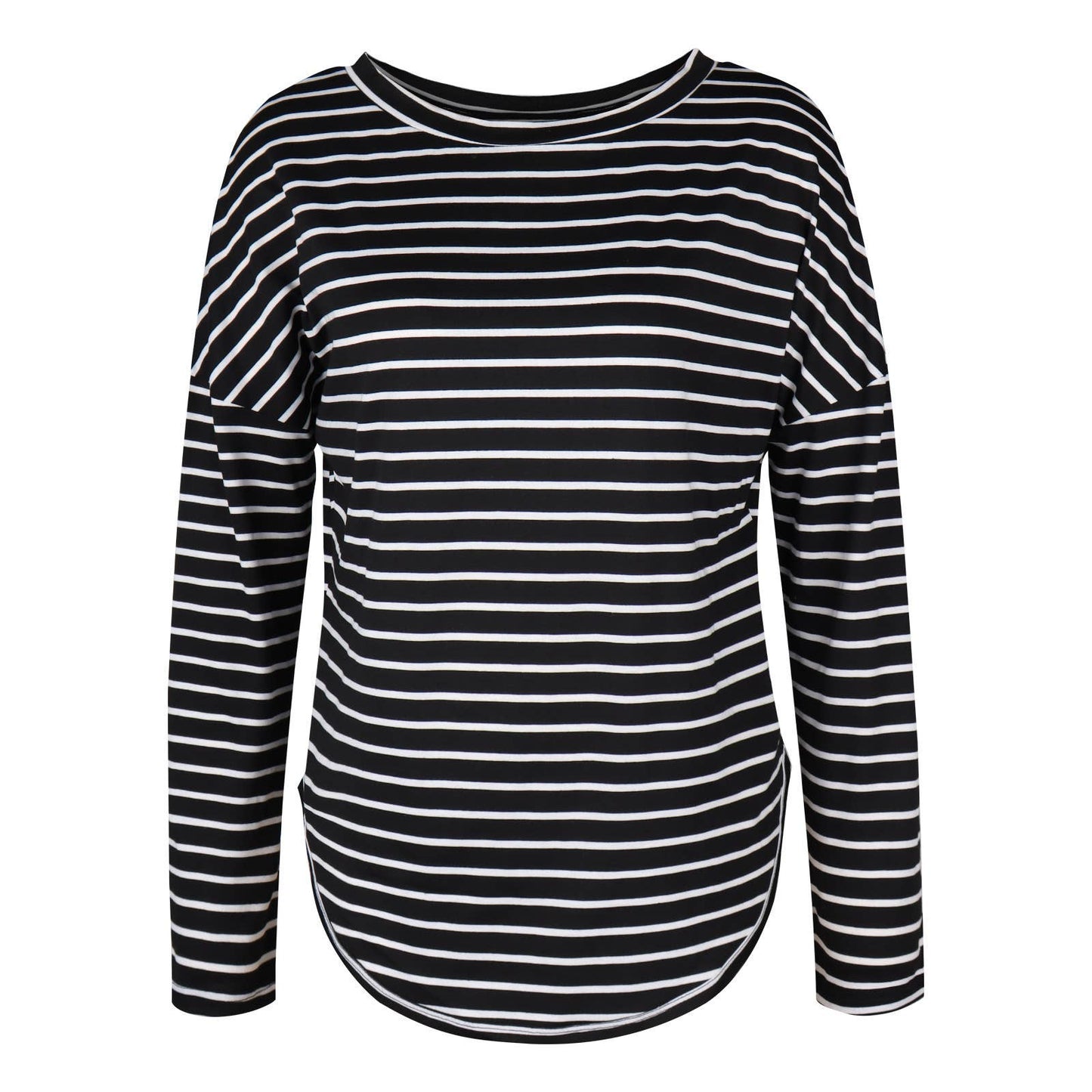 Striped loose round-neck long-sleeved T-shirt