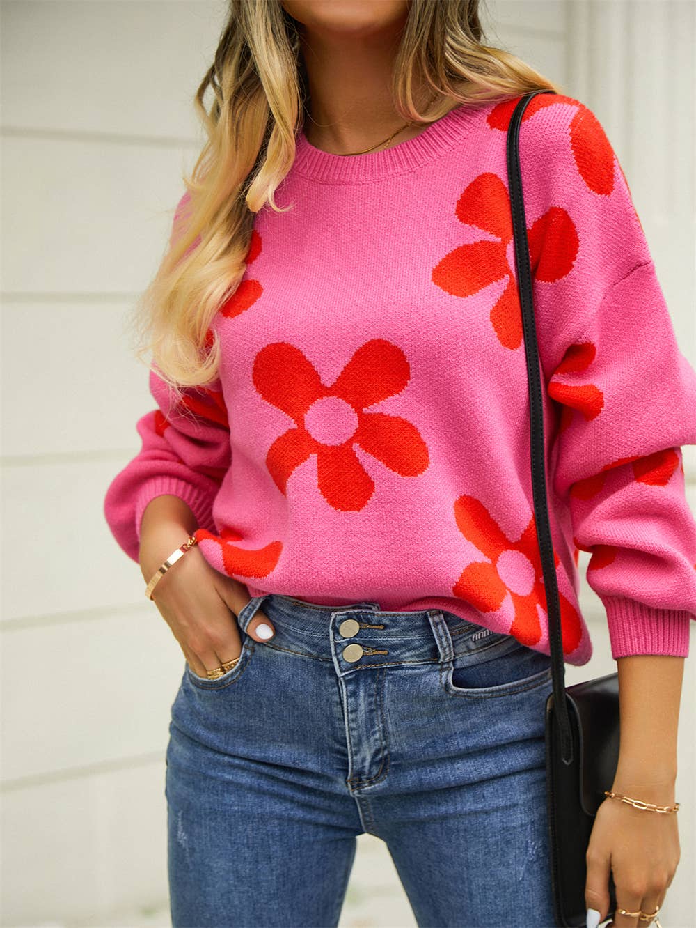 Women's printed sweater pullover floral sweater