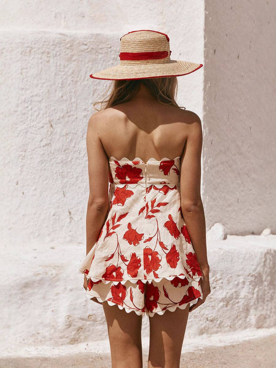 Fashion wrap top three-quarter trouser suit