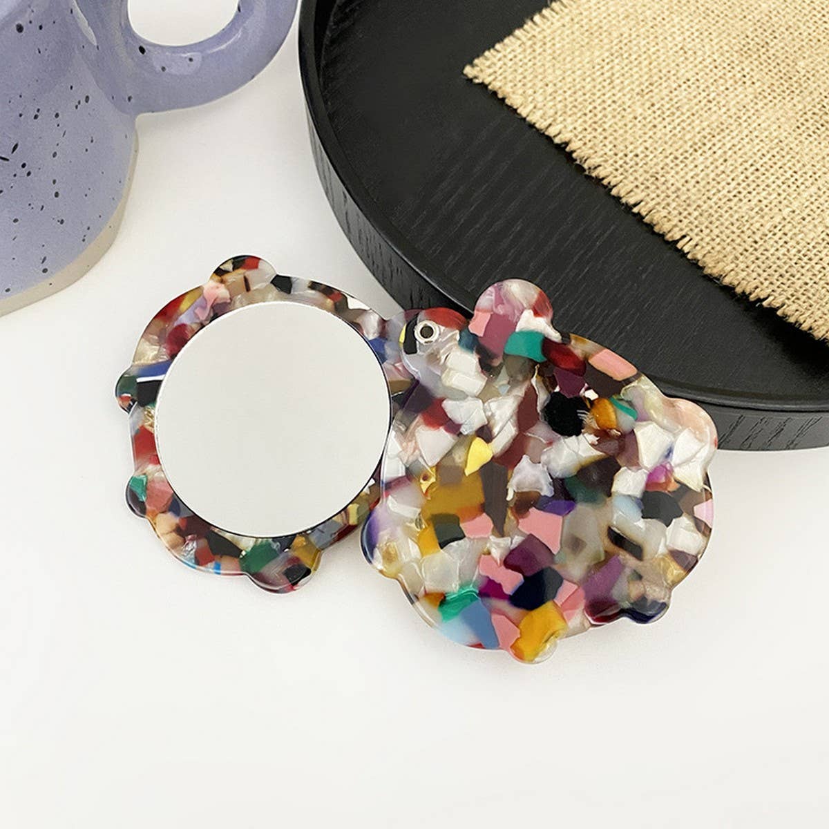 Vintage Acetate Geometric Compact Makeup Mirror