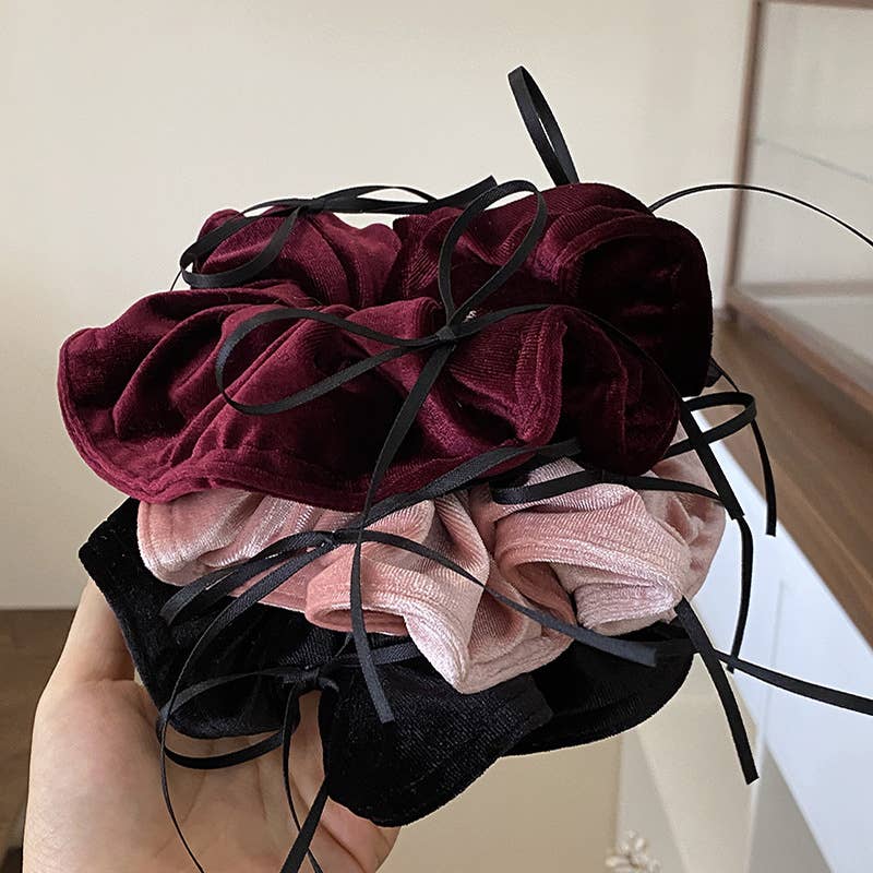French ballet bow velvet fabric large scrunchie