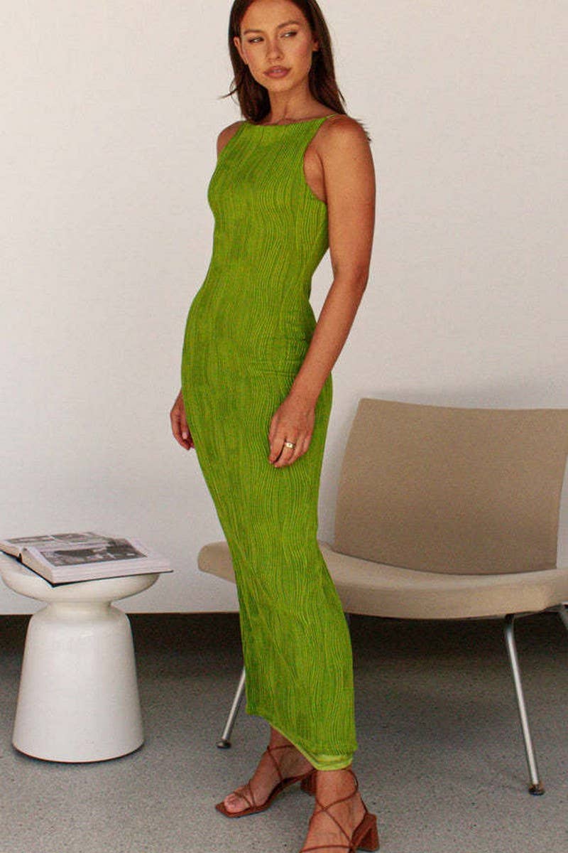 CWDMD5565_BACKLESS SLEEVELESS WAVY BODYCON SEXY DRESS