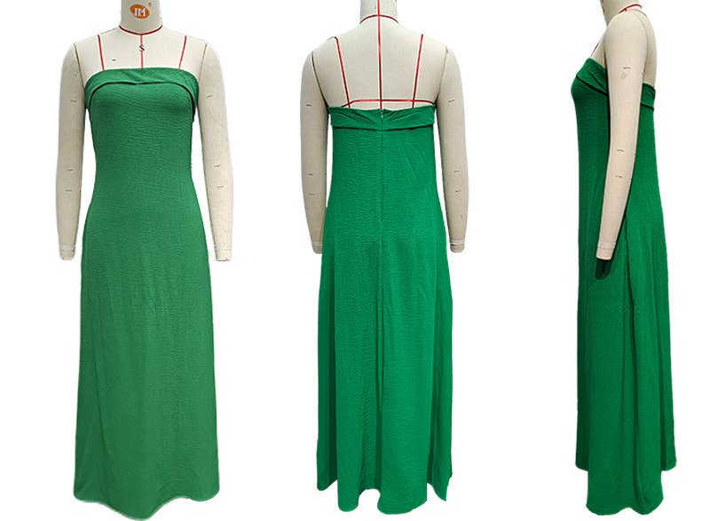 LONG SATIN DRESS IN SOLID COLOR WITH BREAST WRAP