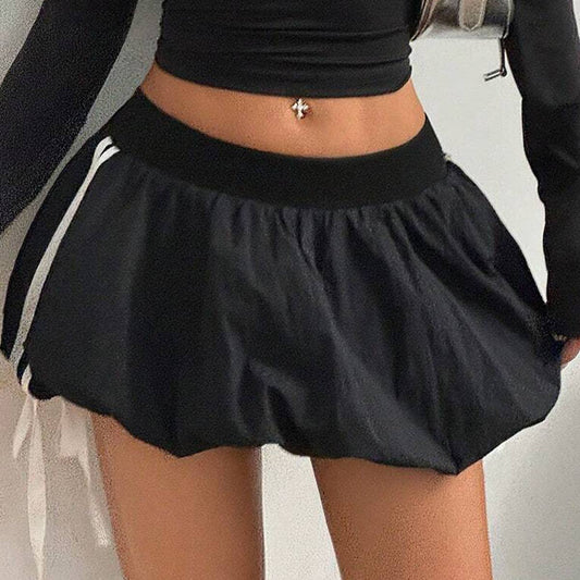 Striped Colorblock Puff Tulip Mini Skirt