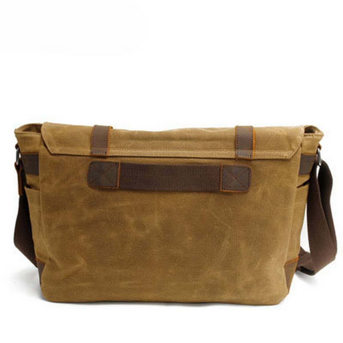 Waxed Canvas Laptop Satchel with Leather Trim_CWAB5568