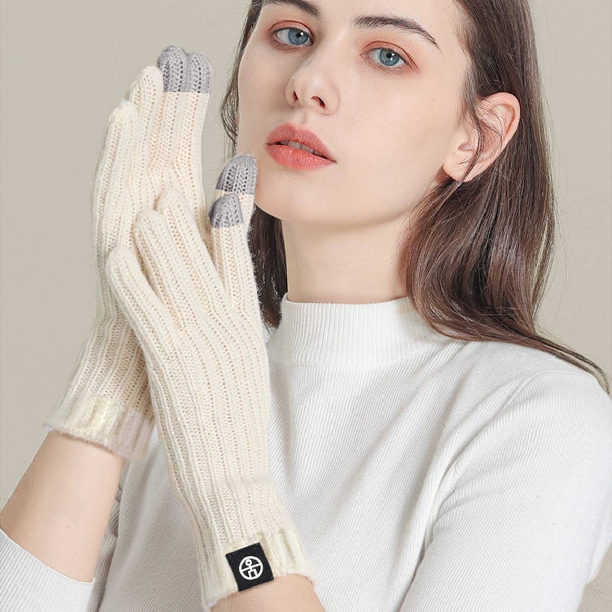 SOLID COLOR VERTICAL STRIPED TOUCH SCREEN GLOVES_CWAG0386
