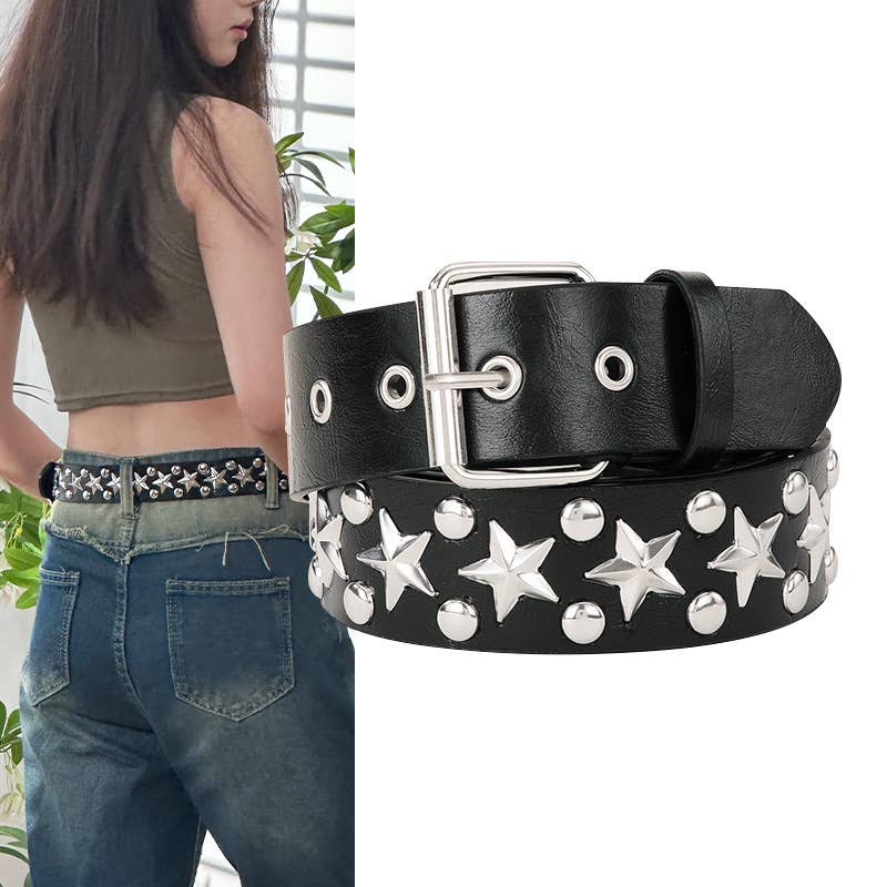 Five-pointed star rivets Punk-style belt