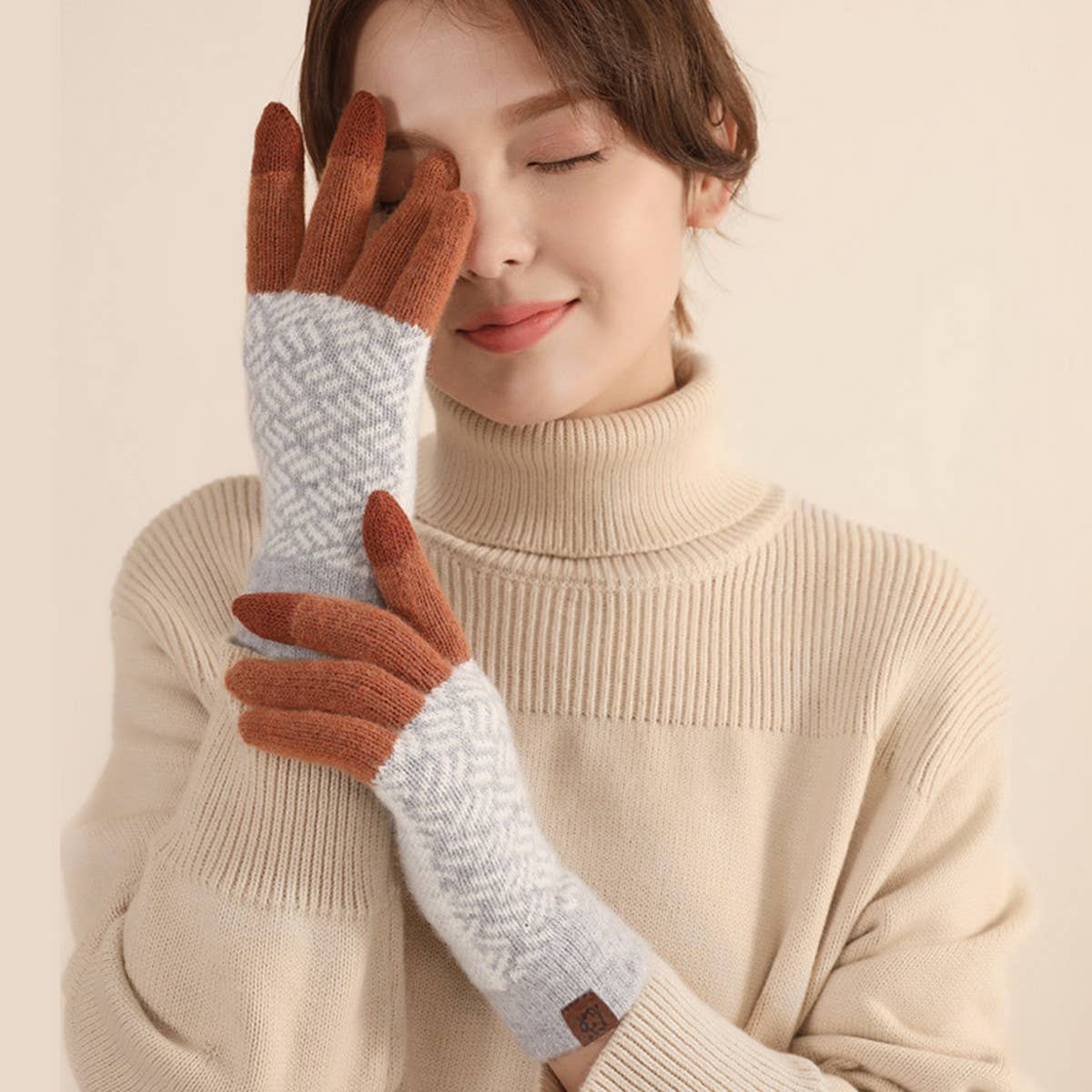 WOMEN'S JACQUARD TOUCH SCREEN FINGERLESS GLOVES_CWAG0416